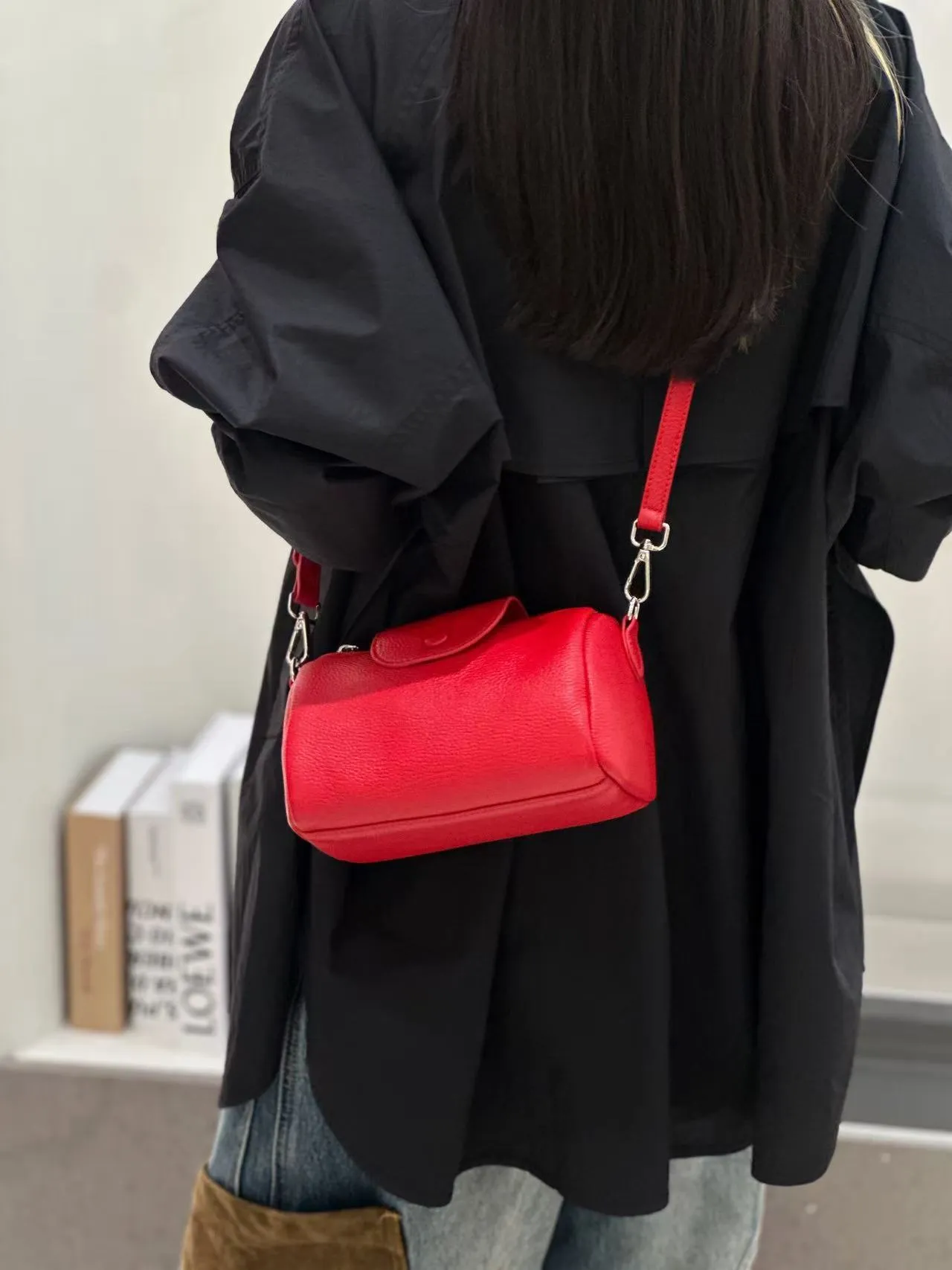 Echtes Rindsleder Zylindrische Umhängetasche Für Damen Mode Vielseitige Einzelne Schulter Kleine Tasche Lässige Handtasche