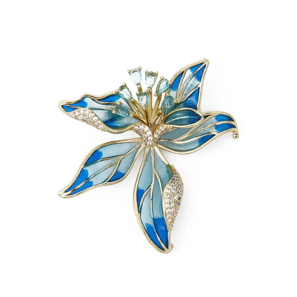 Exquisite Iris Flower Brooch Pin Copper Rhinestone Enamel Corsage Elegant Suit Coat Decor Fashion Jewelry Gift For Women