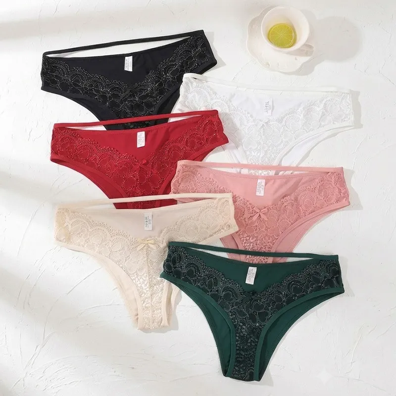 Damen Hoher Bund Sexy Spitze Ajour Slip Baumwolle Schritt Atmungsaktiv Nahtlose Unterwäsche