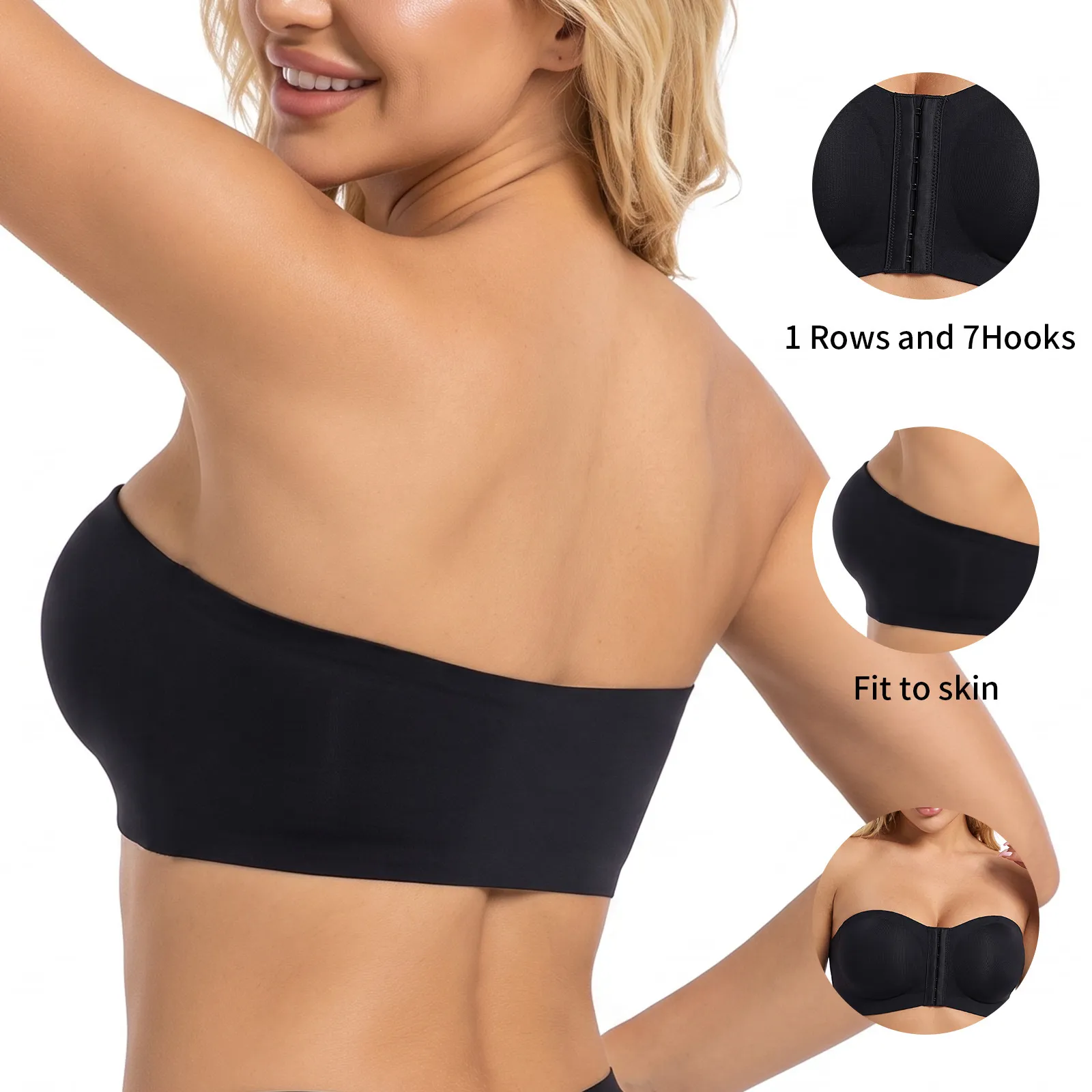 Women Strapless Front Buckle Push Up Bra Nylon Spandex Seamless Wireless Bandeau Bra Comfortable Everyday Underwear