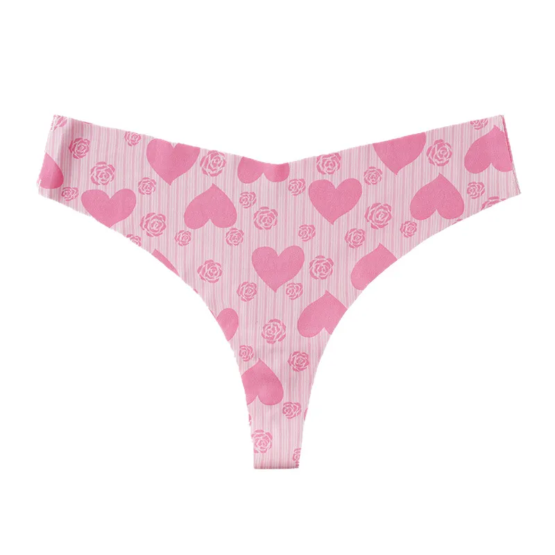 Damen Sexy Nahtloser Tief Sitzender Tanga Digitaler Herz-Print Atmungsaktive Weiche Unterwäsche Modische Lingerie
