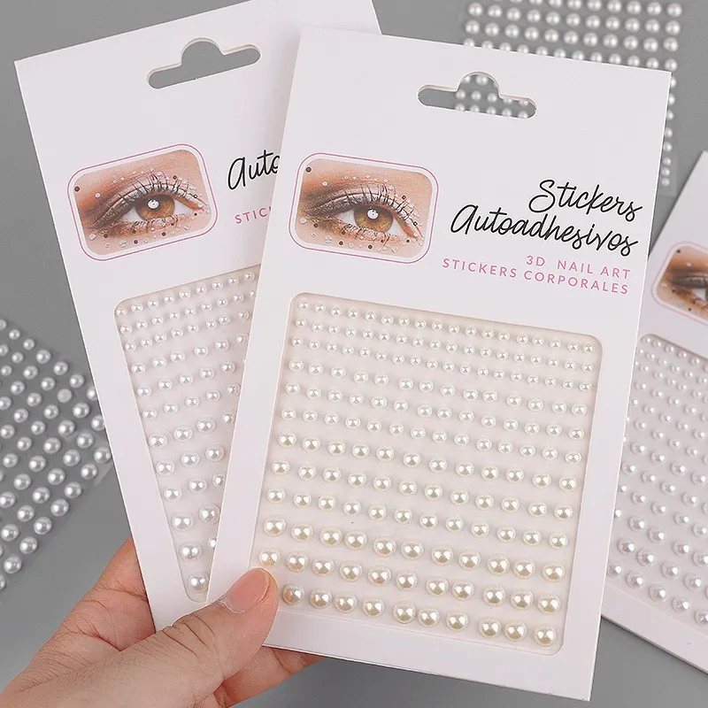 Artificial Pearl Nail Art Stickers 3D Self Adhesive Rhinestone Face Gems Mixed Size DIY Makeup Decoration Jewels