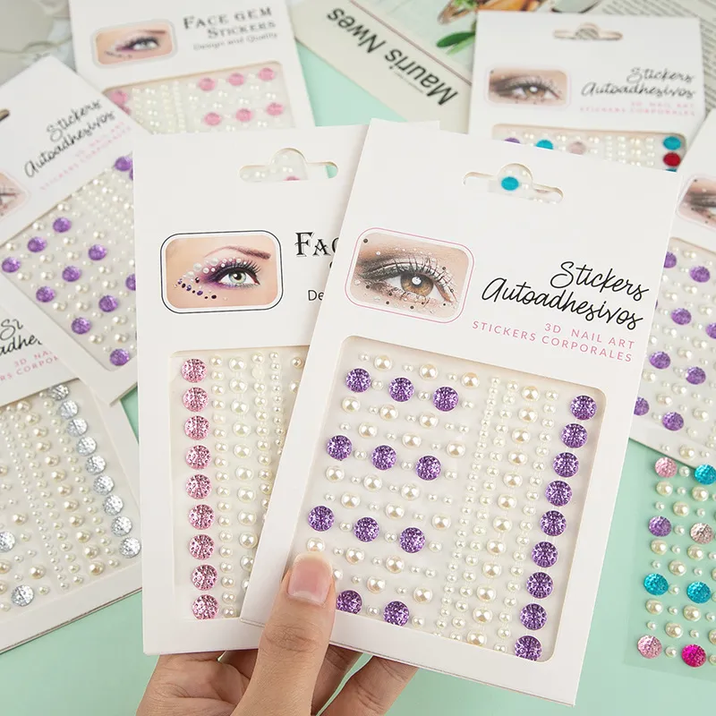 Face Gems Stickers Pearl Rhinestone Eye Makeup Face Jewels Body Art Temporary Crystal Gems For Festival Party Makeup Nail Art