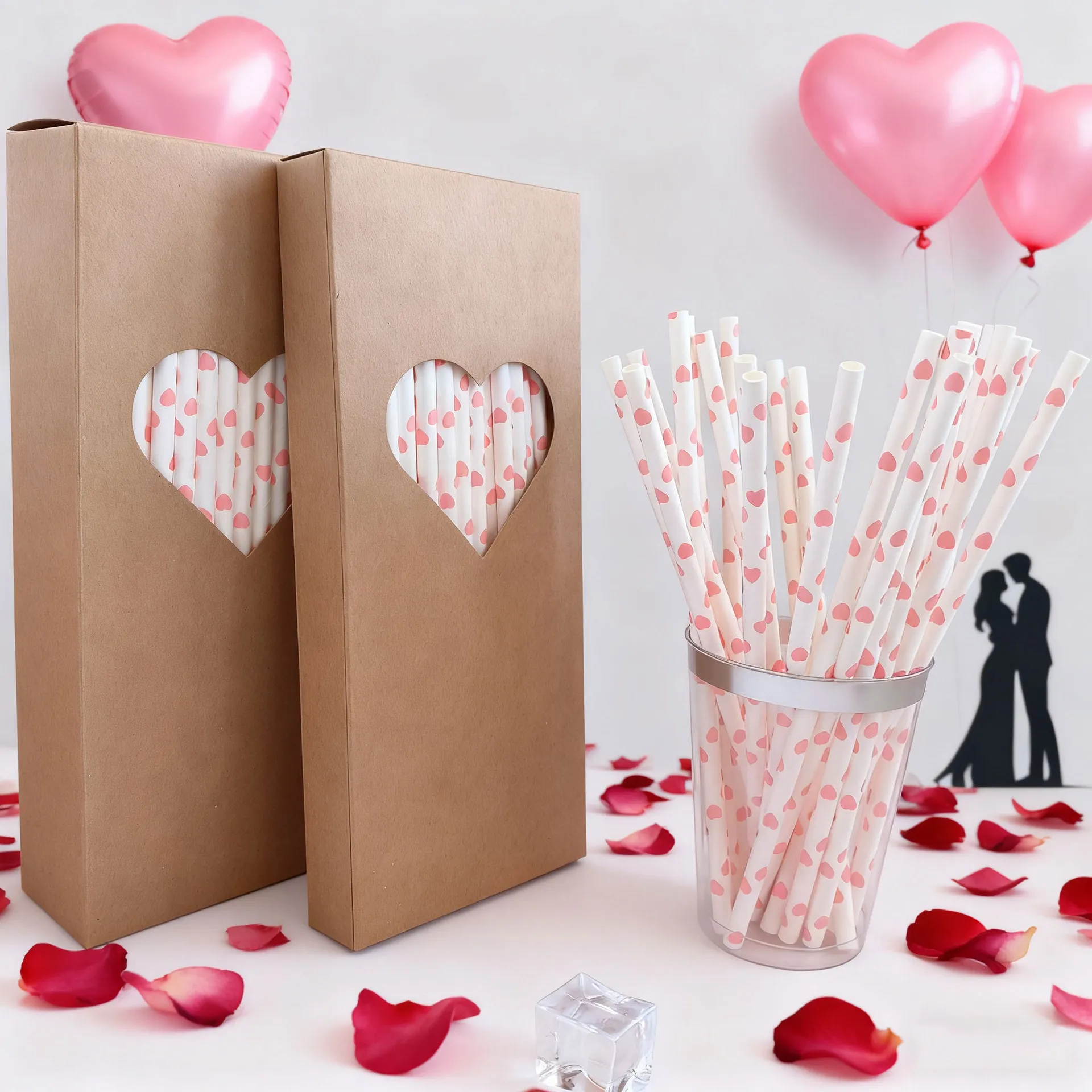 Disposable Paper Drinking Straws Heart Pattern Biodegradable Eco Friendly Straws For Valentine's Day Wedding Party Supplies