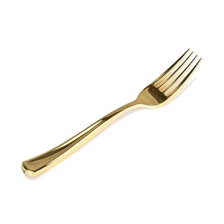 Disposable Gold Plastic Dinner Knives Forks Spoons Golden Tableware Set For Party Wedding Catering Event Supplies