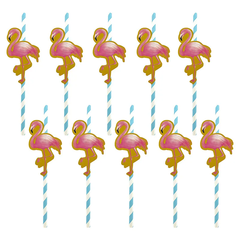 Summer Party Decoration Biodegradable Paper Drinking Straws With Pink Flamingo Cardboard Decor Eco Friendly Beverage Straws