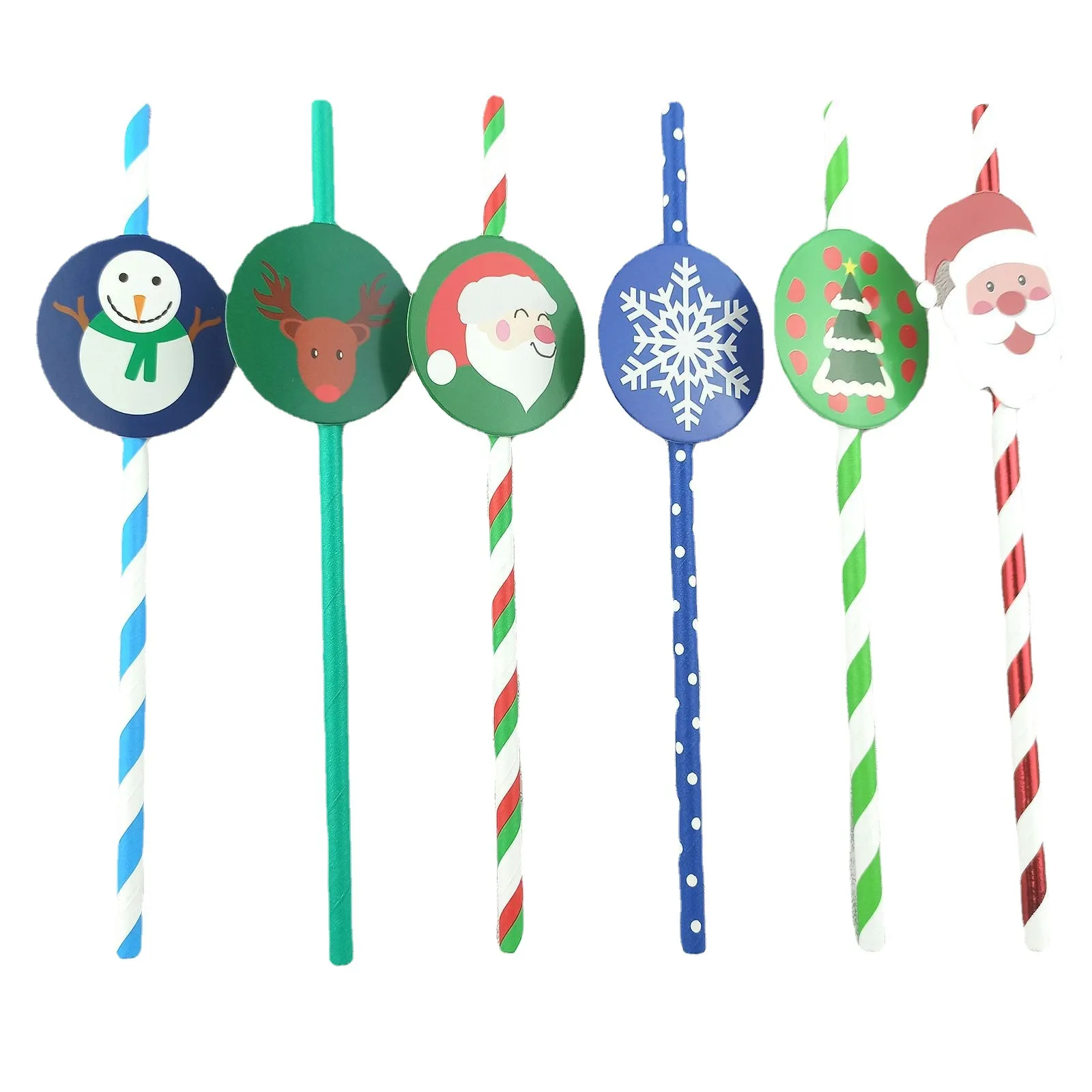 Christmas Paper Straws With Cartoon Santa Snowman Pendant Festive Drinkware Disposable Straws For Party Decor