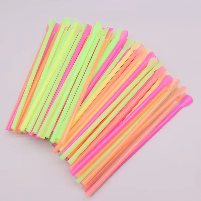 Pajitas de Cuchara de Plástico Coloridas Desechables Creativas de Doble Uso para Bebidas Batidos Zumos Vajilla de Fiesta