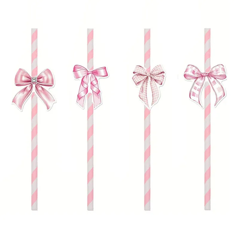 Pajitas de Papel Ecológicas Con Lazo Rosa Desechables Biodegradables Para Fiesta Hogar Cocina