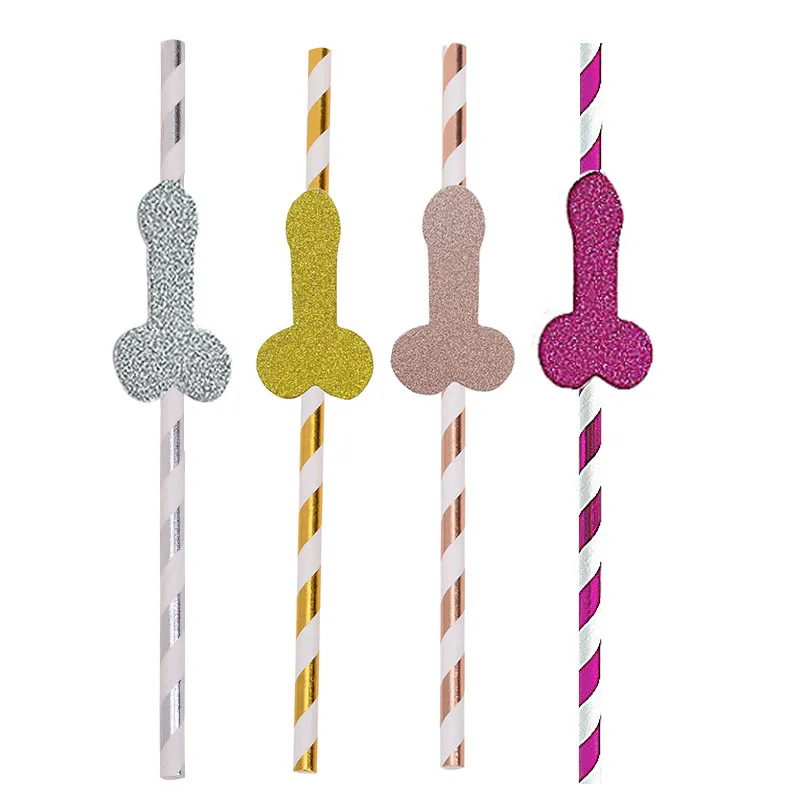 Pajitas de Papel Desechables Biodegradables Con Decoraciones de Hueso Con Purpurina Pajitas A Rayas para Fiestas de Cumpleaños