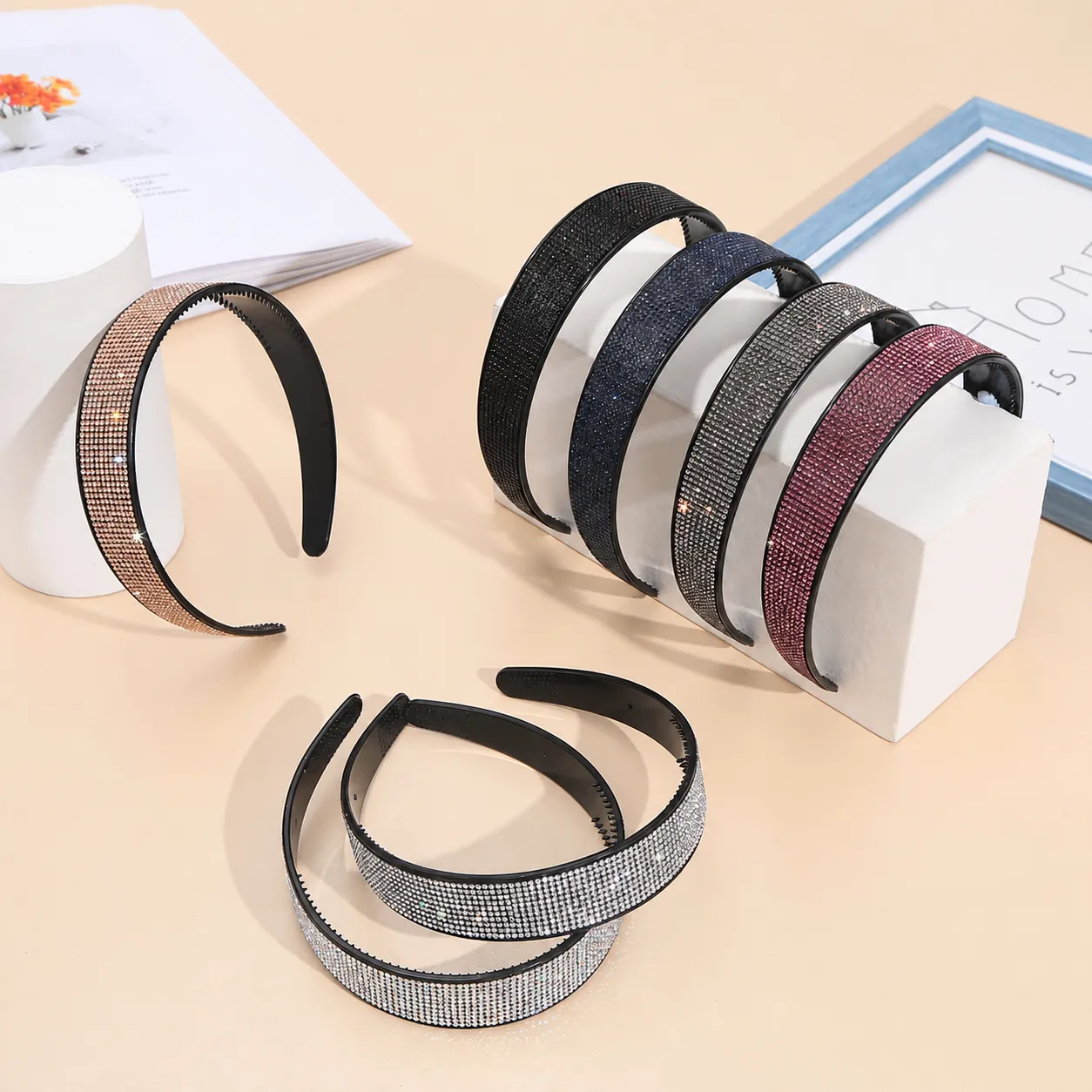 Womens Wide Rhinestone Headband Sparkly Crystal Hair Hoop Non Slip Hair Accessories Fashion Bling Headpiece For Daily Party