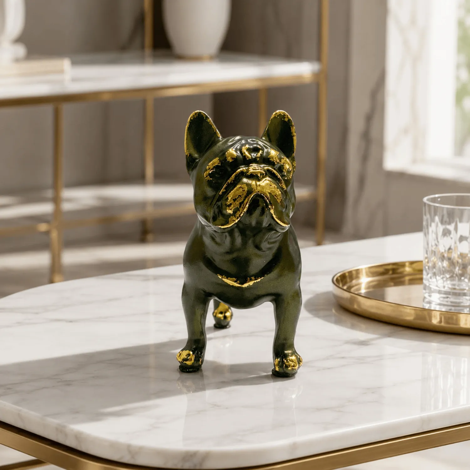 Creative European Resin French Bulldog Figurine Statue Living Room Porch Desktop Ornament Home Decor Animal Sculpture
