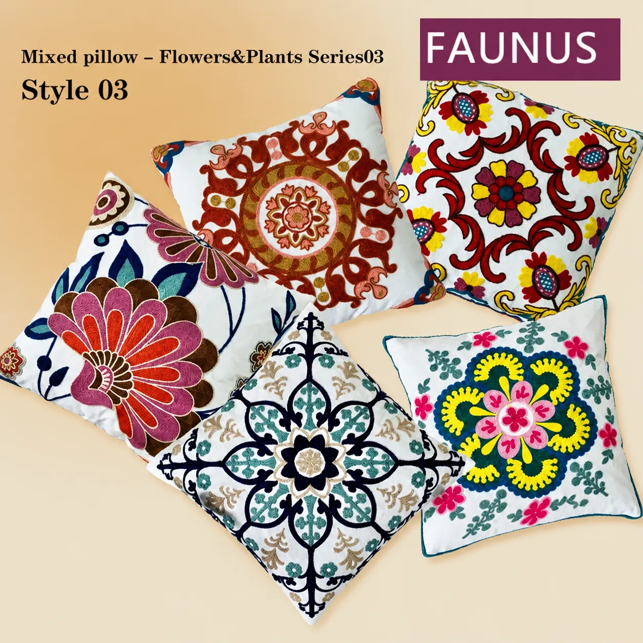 Ethnic Pastoral Floral Embroidered Pillow Cover Cotton 3D Towel Embroidery Decorative Throw Cushion Cover For Home