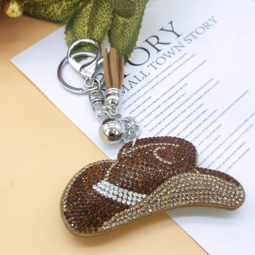 Llavero de Sombrero de Vaquero con Diamantes de Imitación para Mujer Aleación de Zinc Borla Adorno de Bolso Colgante de Coche