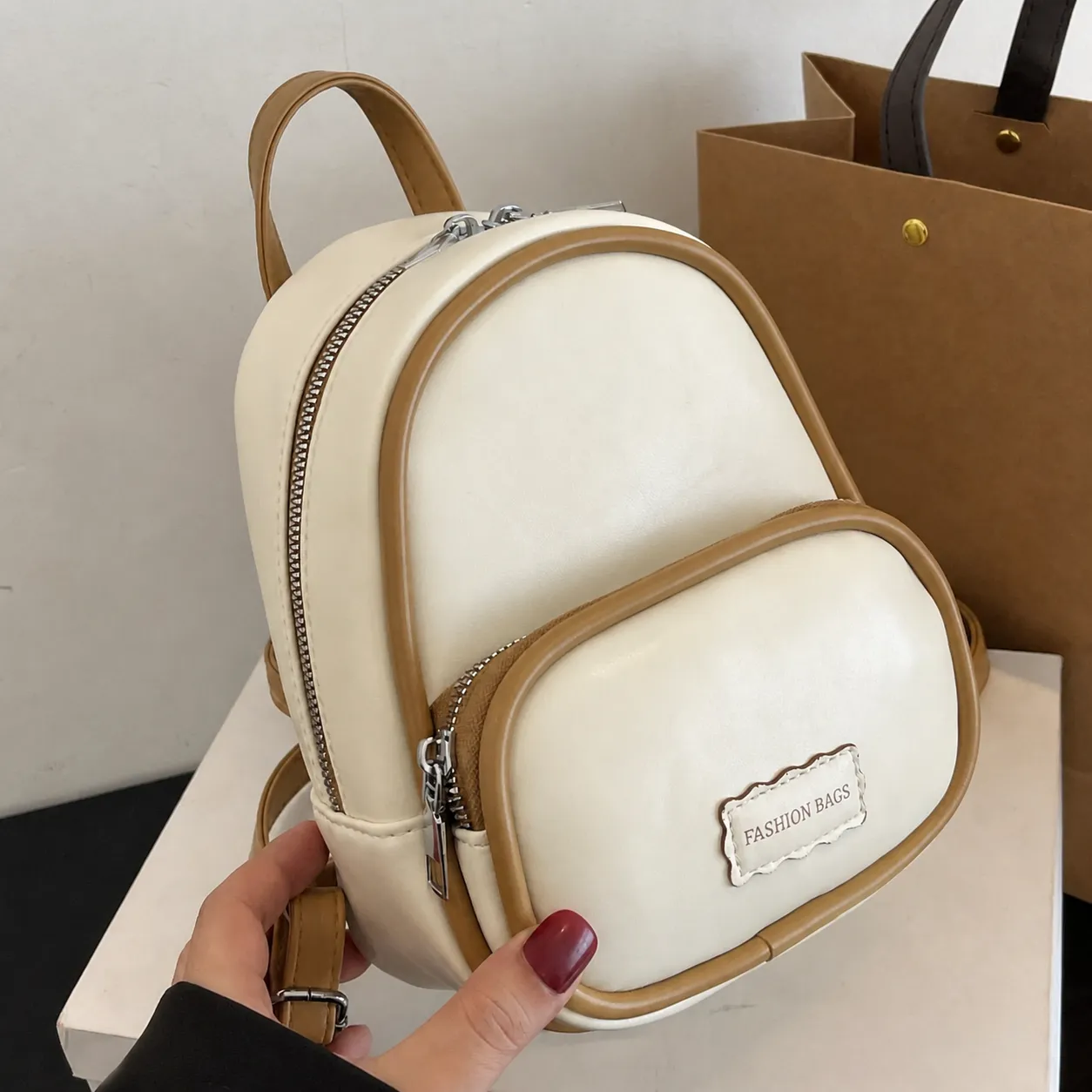 Womens Mini Backpack Casual Color Block PU Leather School Bag Small Daypack Waterproof Travel Rucksack For Daily Use