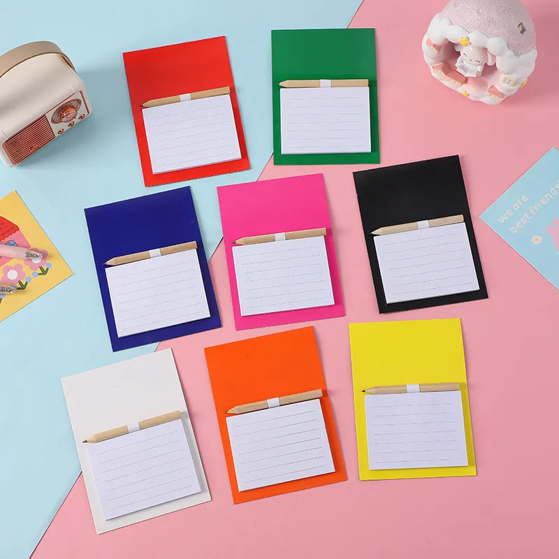 Portable Sticky Notes Pad Set With Mini Wooden Pencil Tearable Memo Pad Stationery Office School Supplies