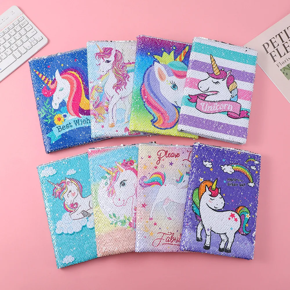 Cartoon Einhorn Pailletten Notizbuch Süßes Einhorn Tagebuch Kinder Kreativer Planer Notizbuch Schüler Tagebuch Schreibbuch