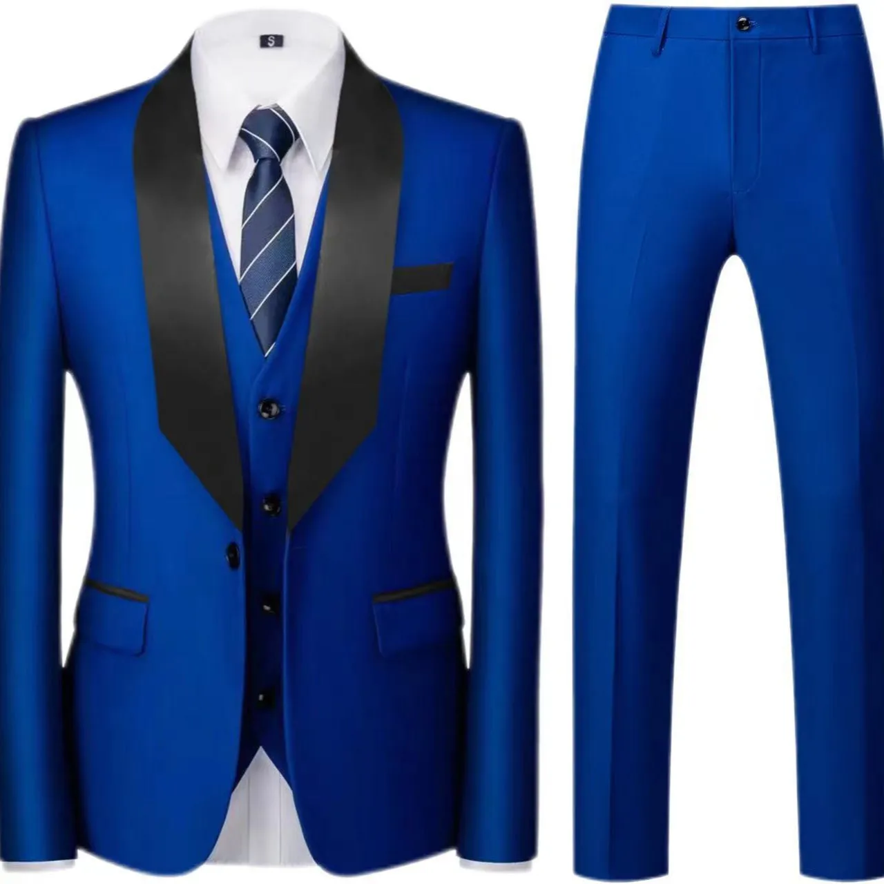Set Completo Uomo Slim Fit 3 Pezzi Collo a Scialle Formale Business Tuxedo Blazer Gilet Pantaloni per Matrimonio Banchetto Festa