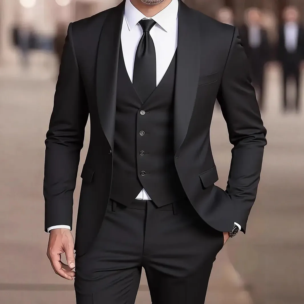 Completo da Uomo Slim Fit 3 Pezzi Con Blazer Gilet Pantaloni Collo Sciallato Business Formale Tuxedo per Matrimonio Banchetto Festa Quotidiano Completo in Poliestere