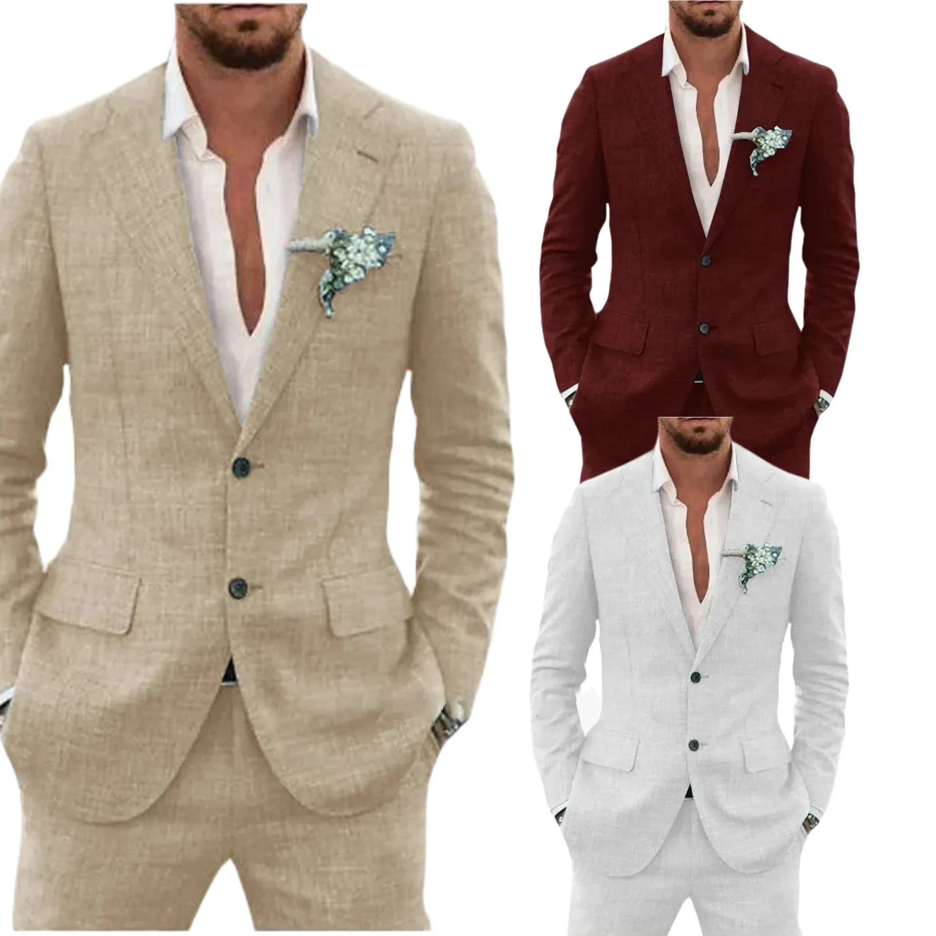Men's Slim Fit Top And Bottom Peaked Lapel Polyester Blazer And Suit Pants For Banquet Casual Daily Fashion Business Suit
