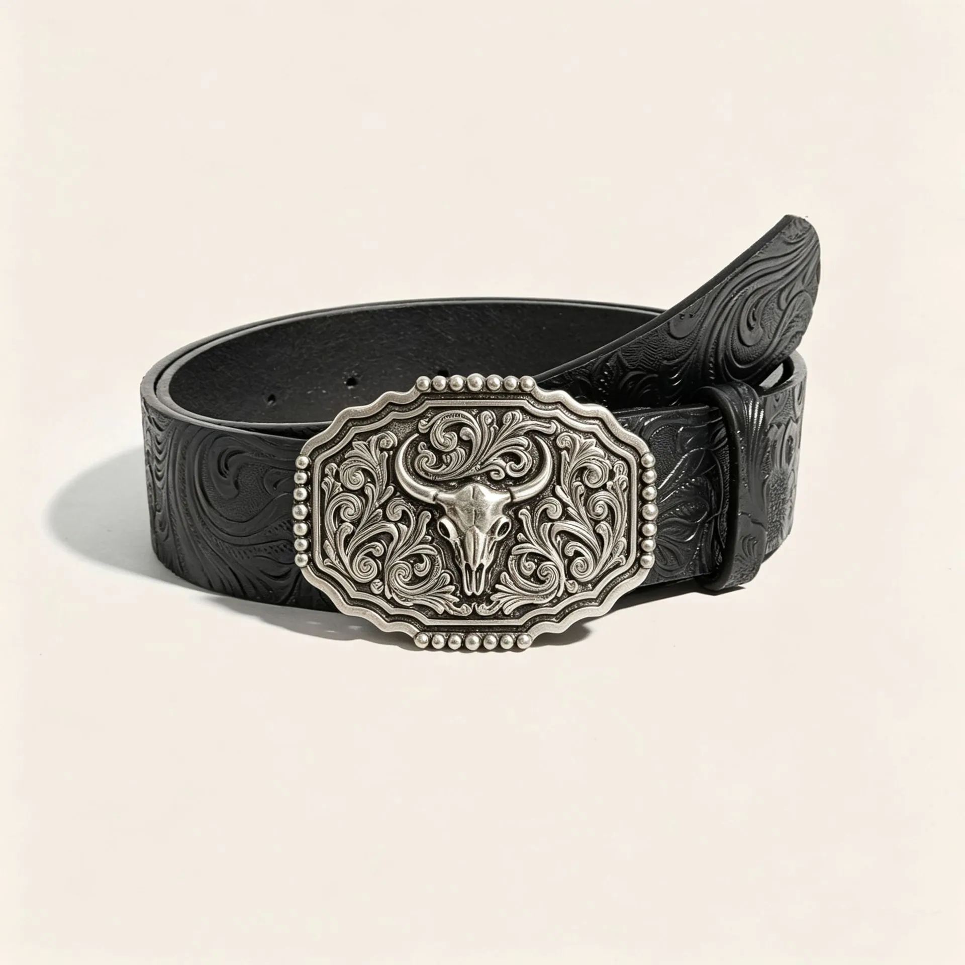 Rétro Style Occidental Hommes PU Cuir Ceinture Alliage Tête de Taureau Boucle Gaufrée Casual Pantalon Ceinture Mode Taille Accessoires