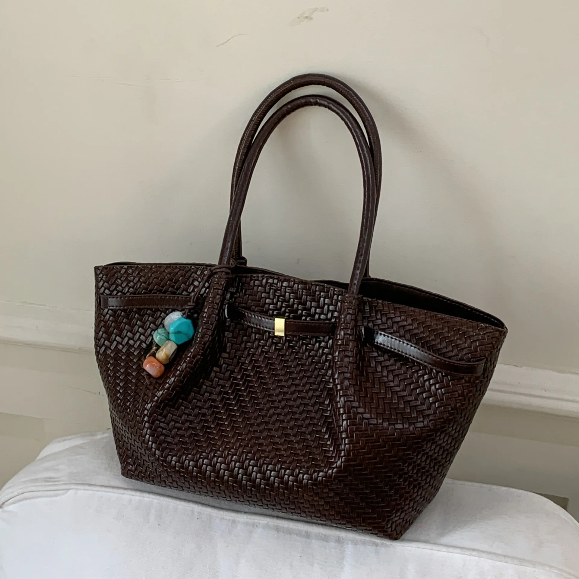 Borsa Tote Intrecciata in Pelle PU da Donna Grande Capacità Borsa a Tracolla Casual Lavoro Stiloso