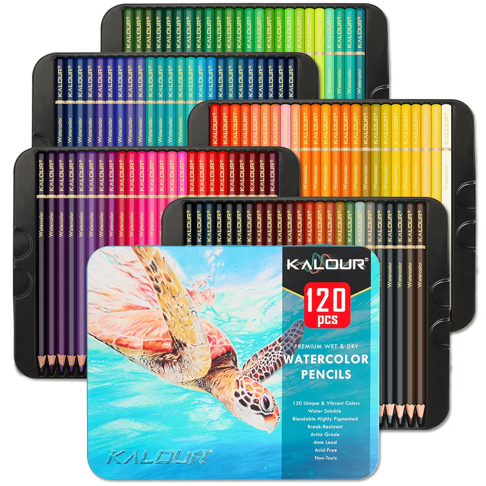 Professional Watercolor Colored Pencils Set Soft Core Artist Drawing Painting Art Supplies in Metal Tin Box