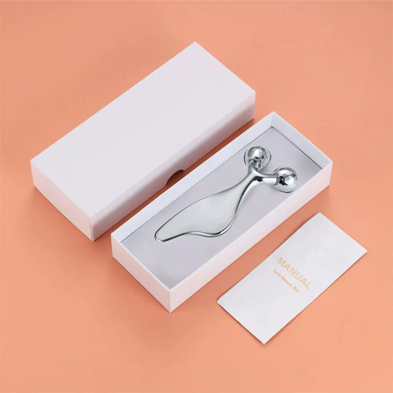 Zinc Alloy Facial Roller Massager Manual Heart Shaped Dual Bead Lifting Beauty Bar For Face Skincare Tool