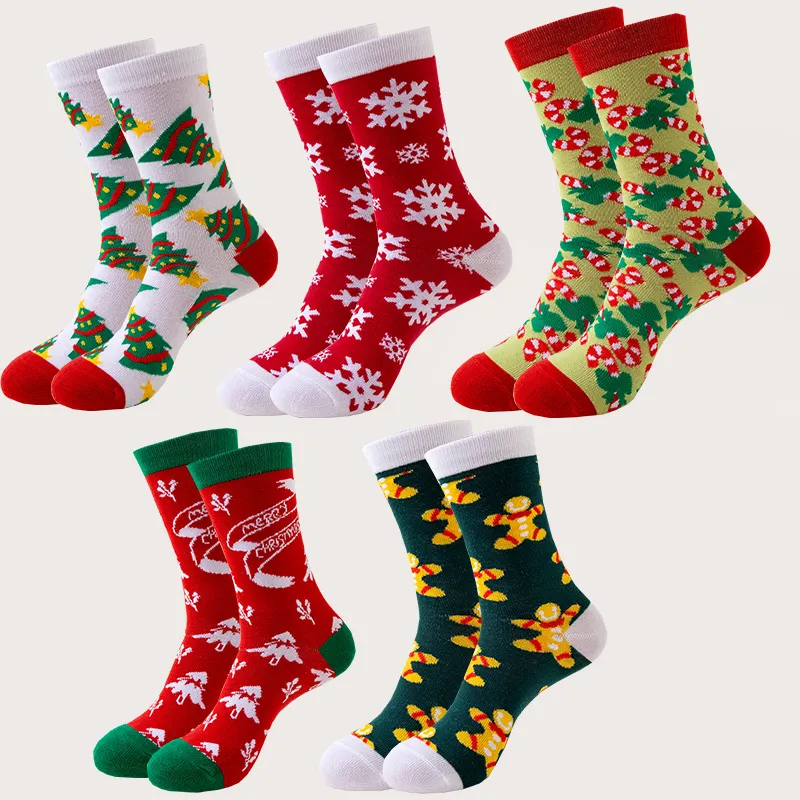 Weihnachtssocken Cartoon Weihnachtsmann Schneemann Muster Wadenhoch Polyester Mischung Warme Wintersocken Für Herren Damen Geschenk