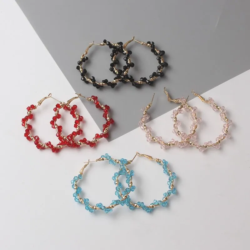 Fashion Alloy Artificial Pearl Hoop Earrings Metallic Wire Wrapped Geometric Large Circle Drop Earrings For Women Jewelry Gift