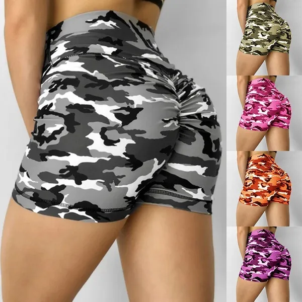 Women's Camouflage Print High Waist Butt Lift Yoga Shorts Fitness Workout Gym Activewear Athletic Bottoms