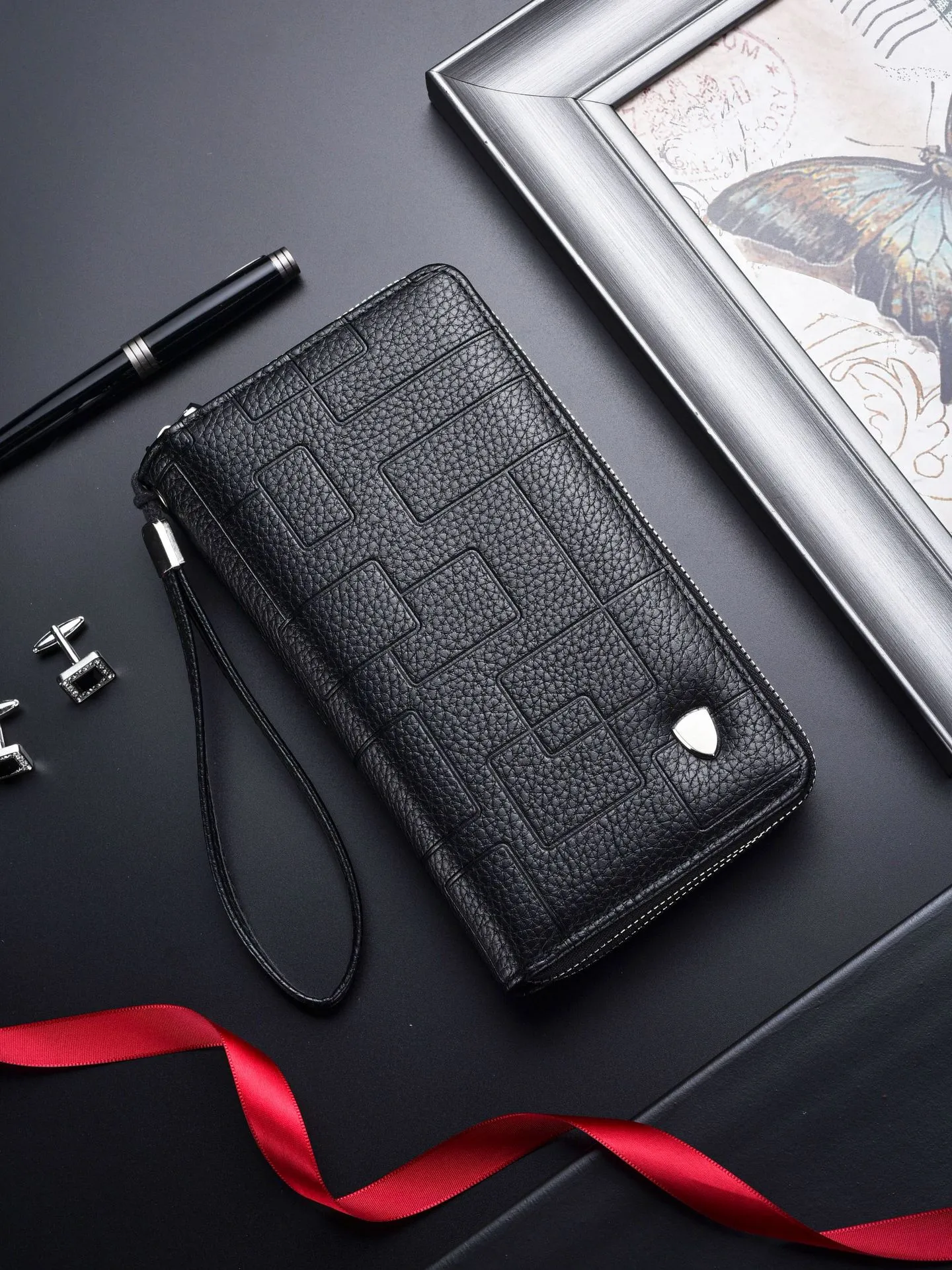 Cartera Larga para Hombre Doble Cremallera Bolso Cartera de Cuero PU Gran Capacidad Múltiples Ranuras para Tarjetas Soporte para Teléfono de Negocios