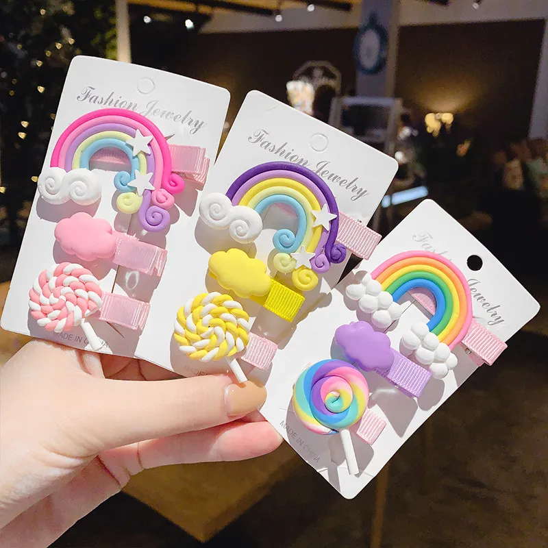 Kinder Regenbogen Haarklammern Süße Wolke Lutscher Seitenclips Für Mädchen Süße Entenschnabel Clips Mode Kinder Haarschmuck