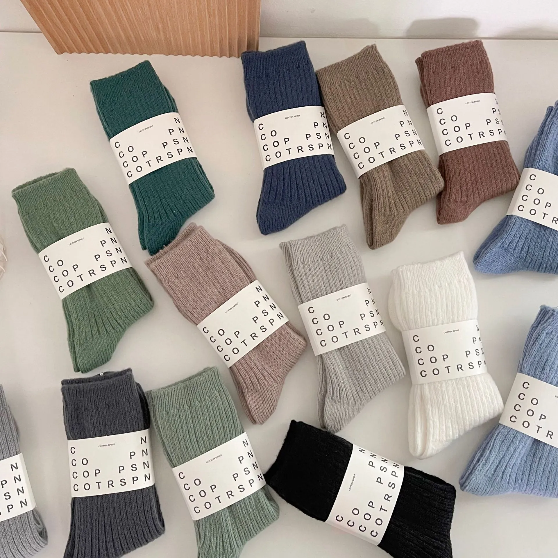 Women Winter Thickened Warm Slouch Socks Solid Color Wool Blend Mid Tube Preppy Style Casual Daily Hosiery