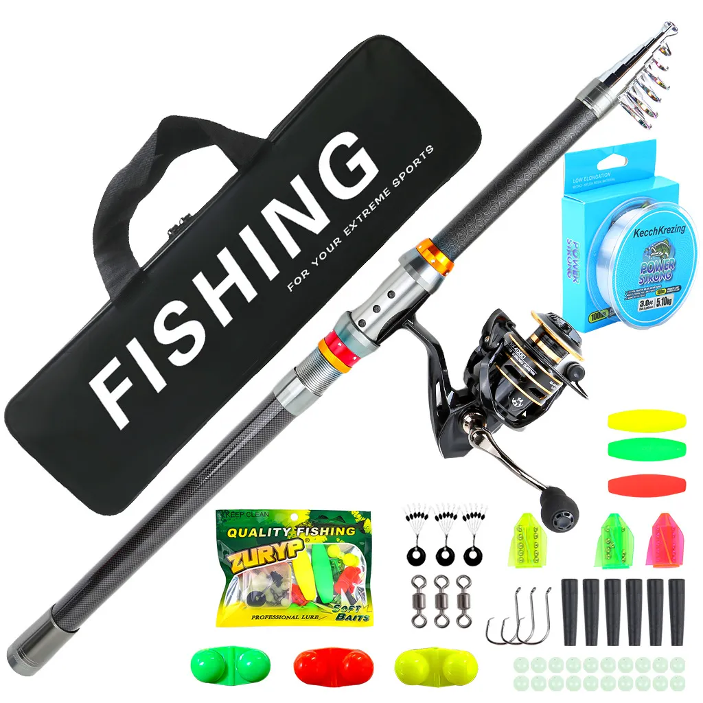 Carbon Telescopic Fishing Rod And Spinning Reel Combo With Fishing Line Lures Baits Portable Travel Fishing Gear Set