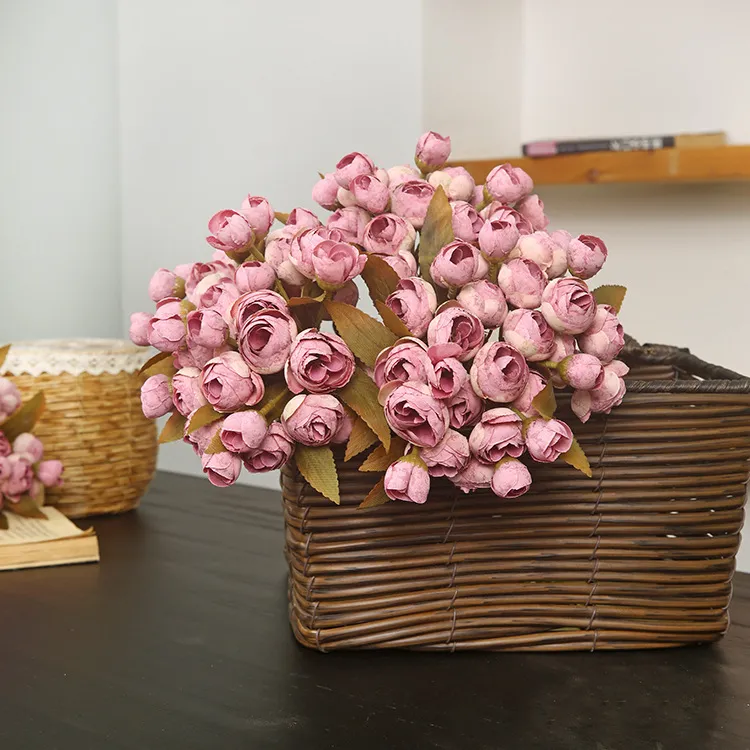 Künstlicher Teerosen Blumenstrauß Seidenblume Klein Frisch Heim Wohnzimmer Dekor Blumenarrangement Party Hochzeit Dekor