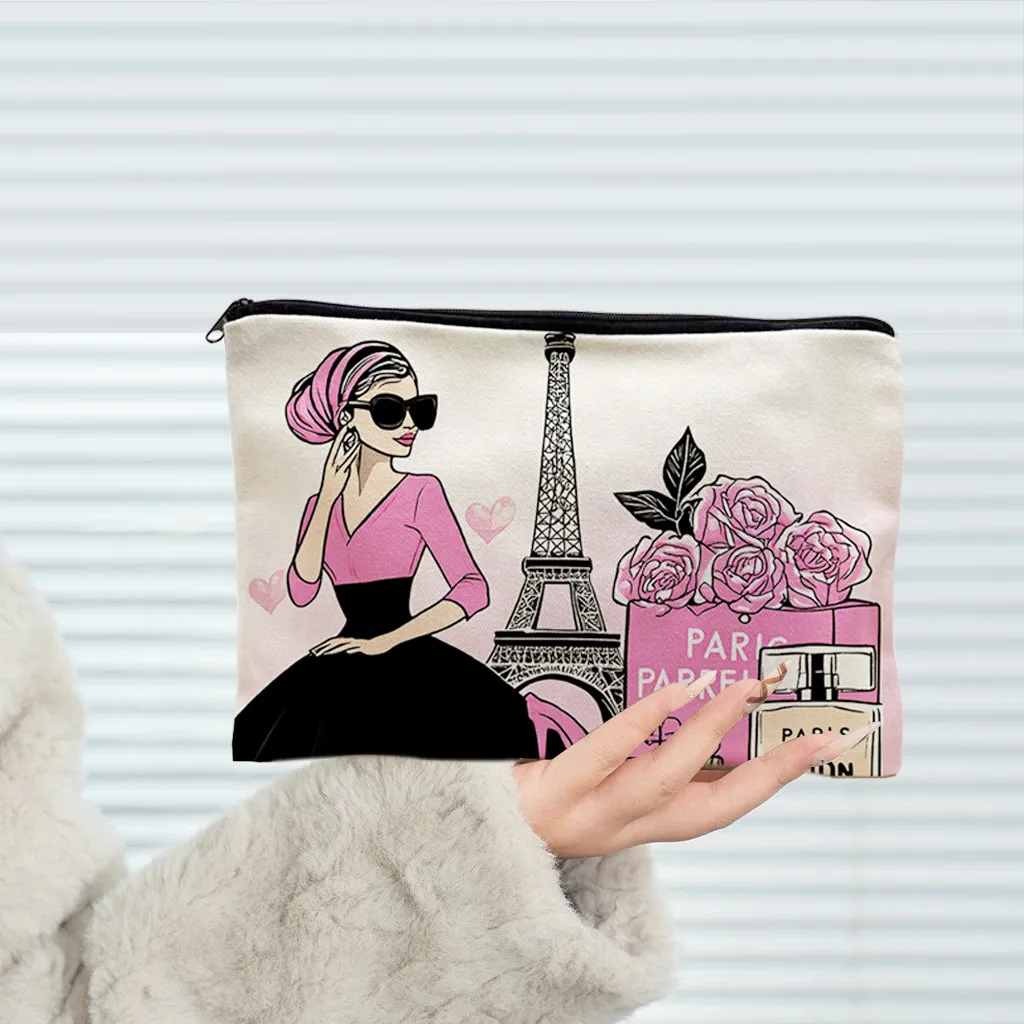 Canvas Makeup Bag Cosmetic Pouch Zipper Coin Purse Portable Travel Toiletry Bag Student Pencil Case Storage Bag