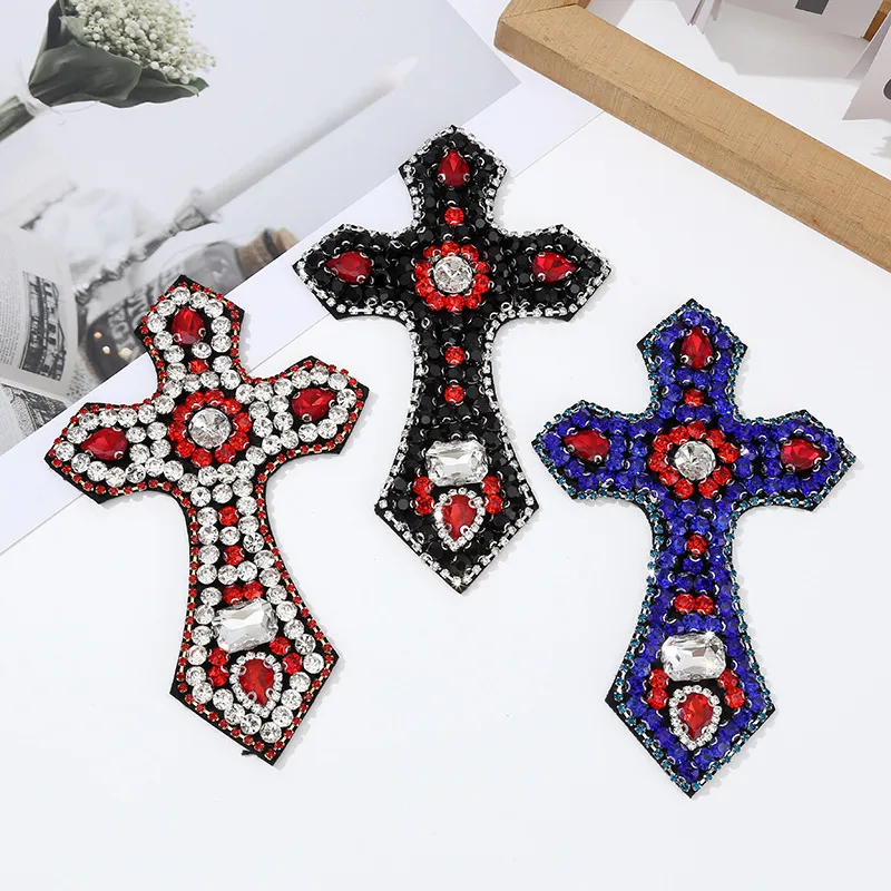 Strass Kreuz Flicken Handgemachte Harz Kristall Aufnähbare Applikation Für Kleidung Hut Tasche DIY Kleidungsstück Dekoration