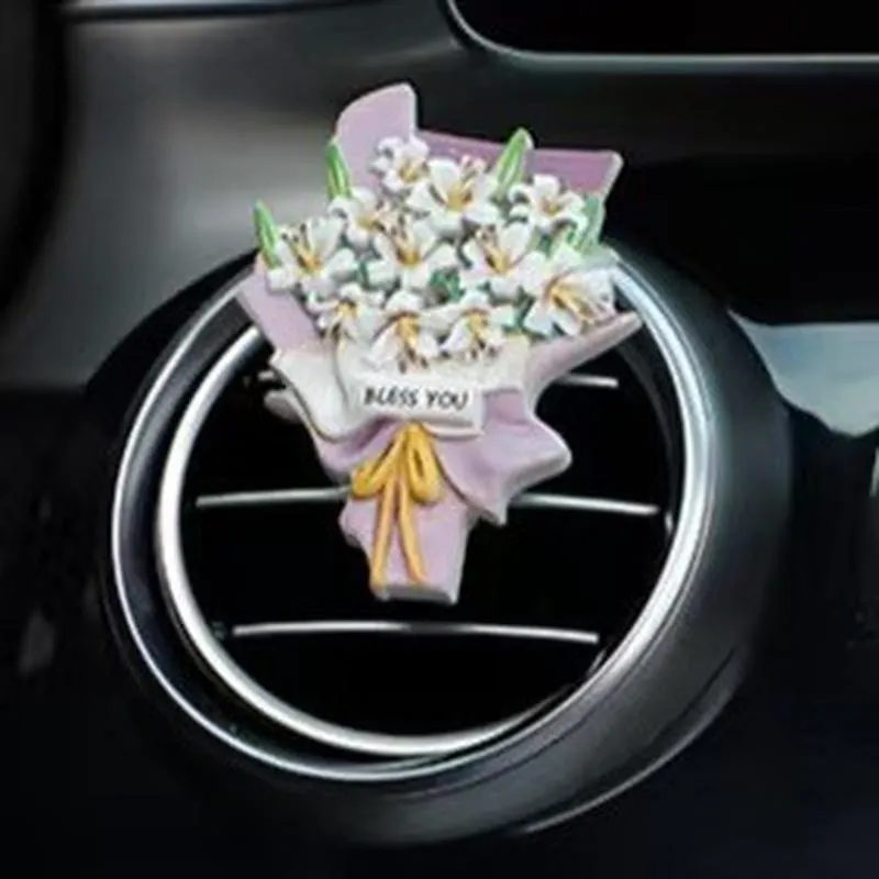 Acrylic Flat Car Air Vent Aromatherapy Clip Cute Flower Bouquet Essential Oil Diffuser Interior Decorative Ornament Gift