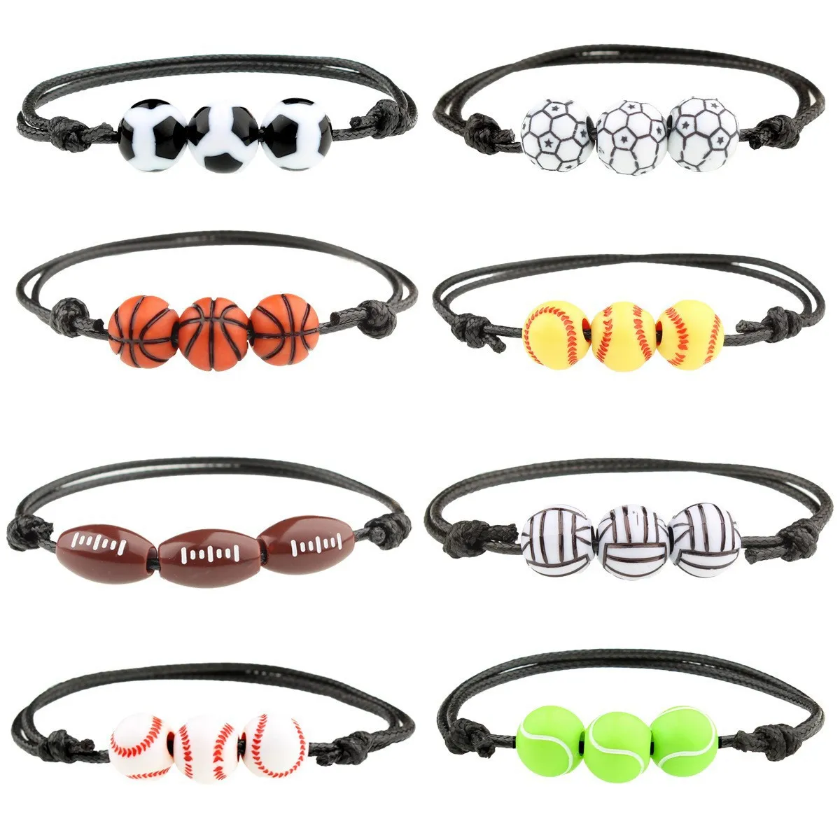 Braccialetto Sportivo Con Perline a Sfera Corda Intrecciata Regolabile Bracciale Basket Calcio Baseball Softball Rugby Tennis Gioielli Regalo