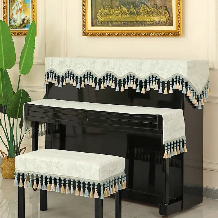 Set Copertura Antipolvere per Pianoforte con Motivo Marmo Lusso Leggero Moderno Minimalista Custodia per Pianoforte Verticale con Nappe Tessile Casa