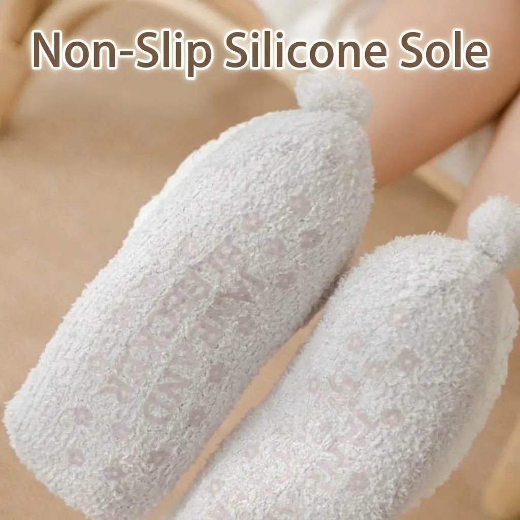Damen Winter Warm Baumwollmischung Bodensocken Fleece Gefüttert Verdickt Rutschfeste Haussocken Cartoon Tier Bestickt Hausschuhe Socken