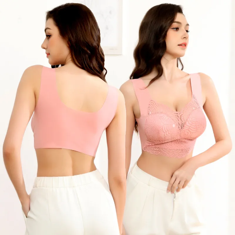 Soutien-gorge Grande Taille en Dentelle Sans Armature pour Femmes Sans Couture Respirant Confort Style Gilet Lingerie Rembourrée