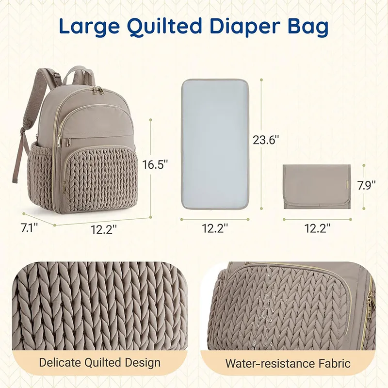 Large Quilted Diaper Bag Backpack Multifunction Travel Baby Nappy Bag Waterproof Maternity Nursing Backpack For Mom