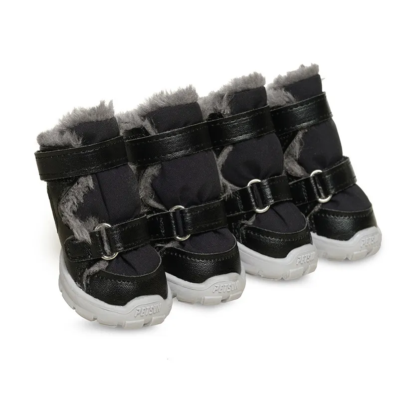 Scarpe per Cani in Tessuto Oxford Nero Antiscivolo Ispessito Caldo Stivali per Cani Piccoli e Medi