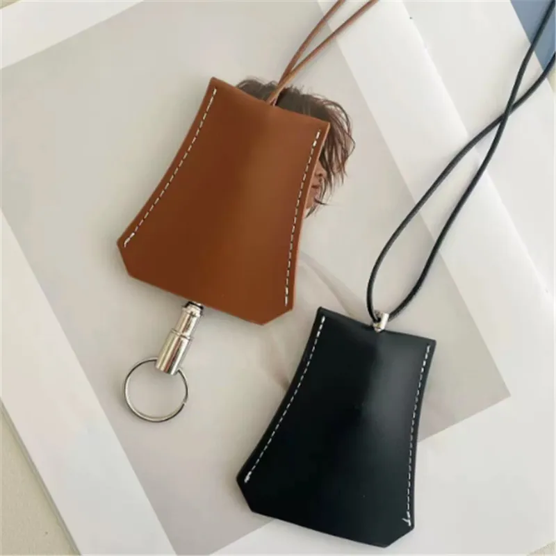 PU Leder Hals Lanyard Schlüsseltasche Minimalistisch Kordelzug Schlüsselring Halter Mode Casual Schlüssel Etui Tasche Für Damen Herren