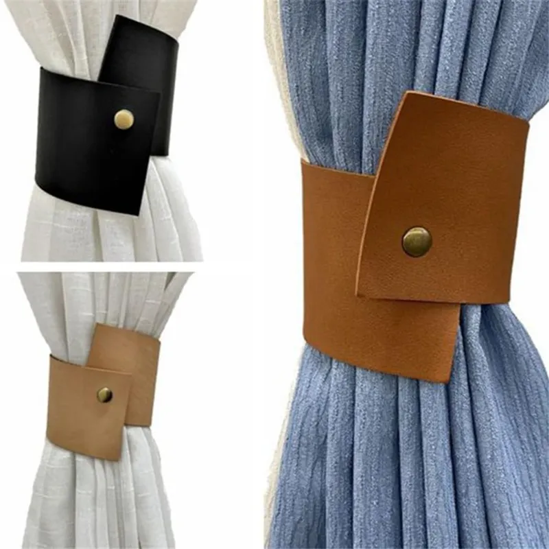 Modern Minimalist Leather Curtain Tieback Solid Color Drapery Holdback Decorative Window Curtain Strap Home Decor