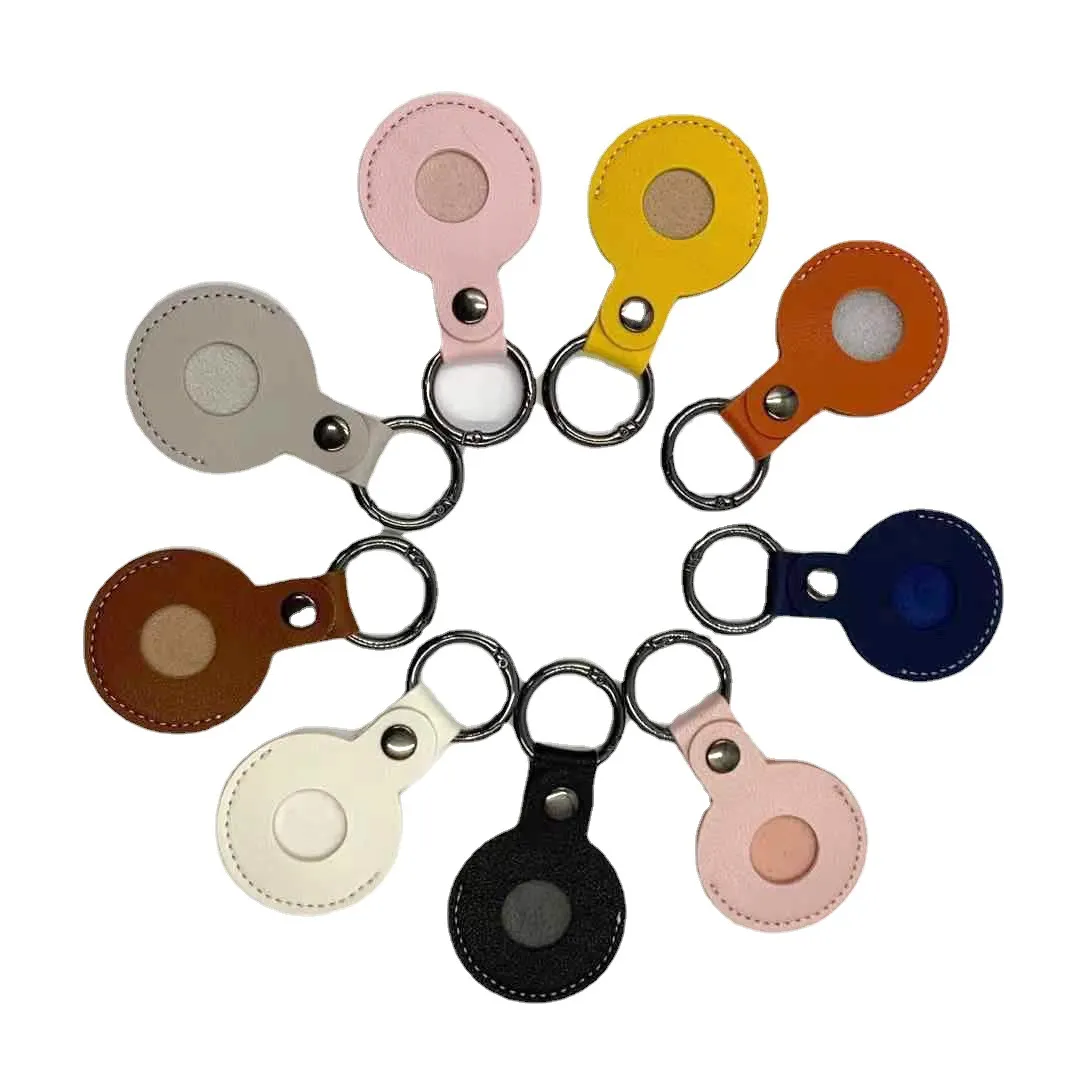 Leather Protective Case For Smart Tracker Round Keychain Portable Anti-Lost Locator Cover Ring Fashion Accessory
