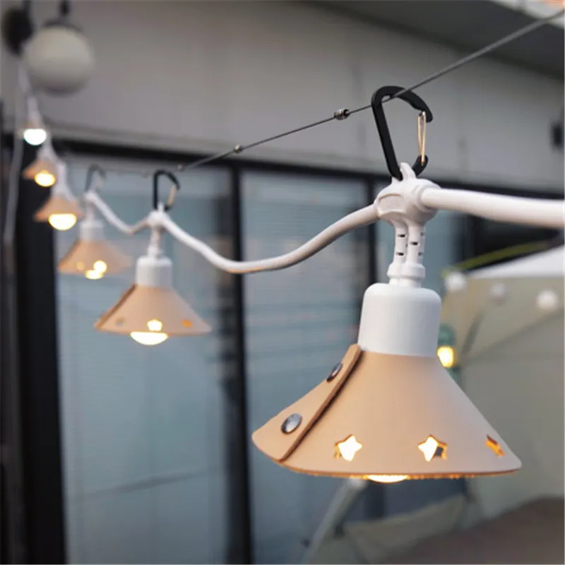 Guirlande Lumineuse LED de Camping en Plein Air Abat-Jour Étoile en Cuir Housse de Protection pour Ampoule