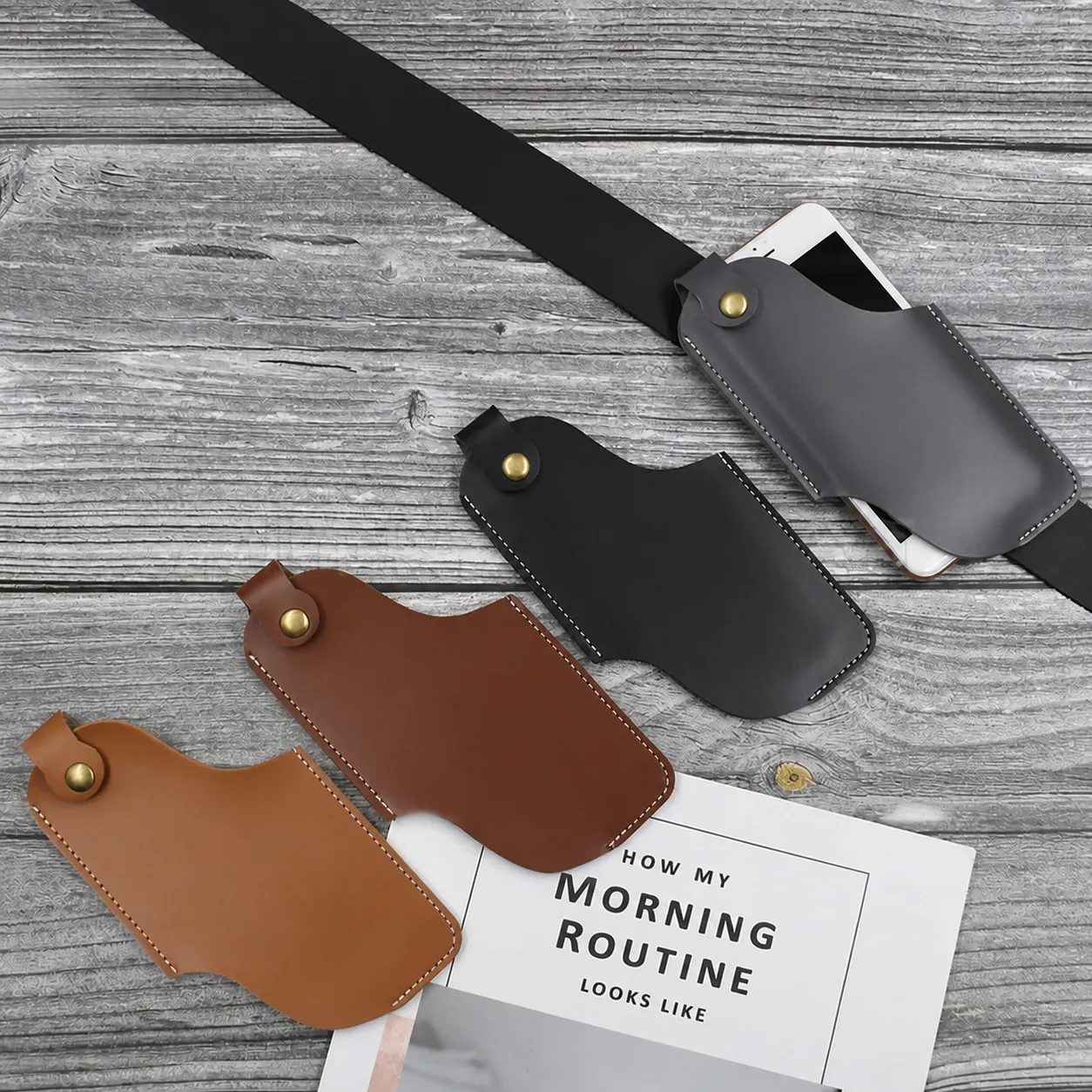 Retro PU Leather Phone Waist Bag Outdoor Portable Phone Pouch With Metal Snap Button And Belt Loop For Men Women